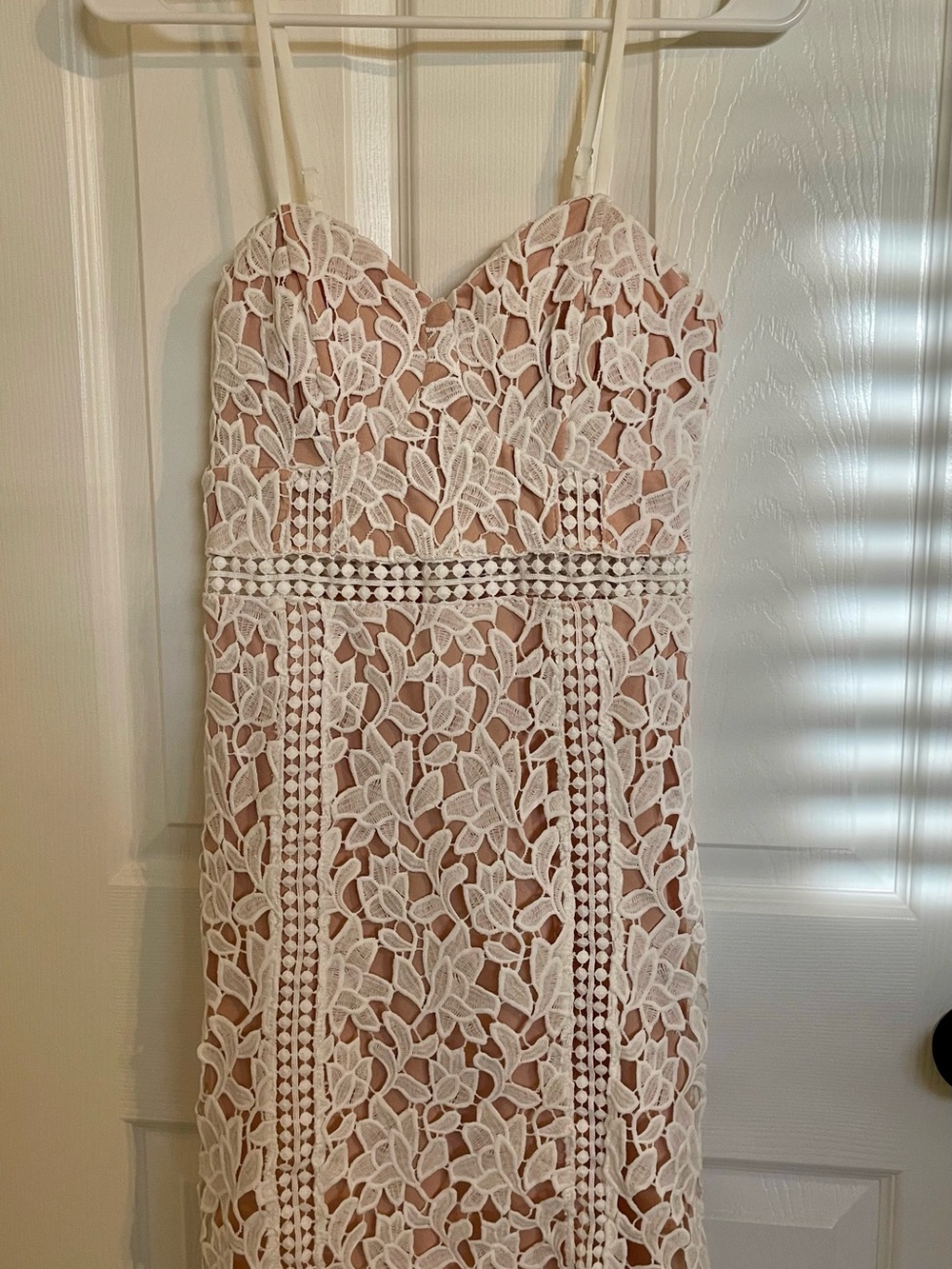 Lulu's White Lace Overlay on Nude Slip Strapless Dress